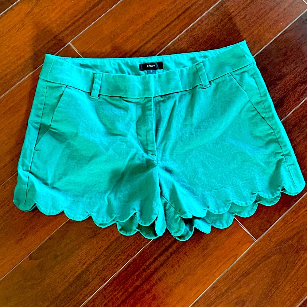 Green/dark teal JCrew scalloped shorts